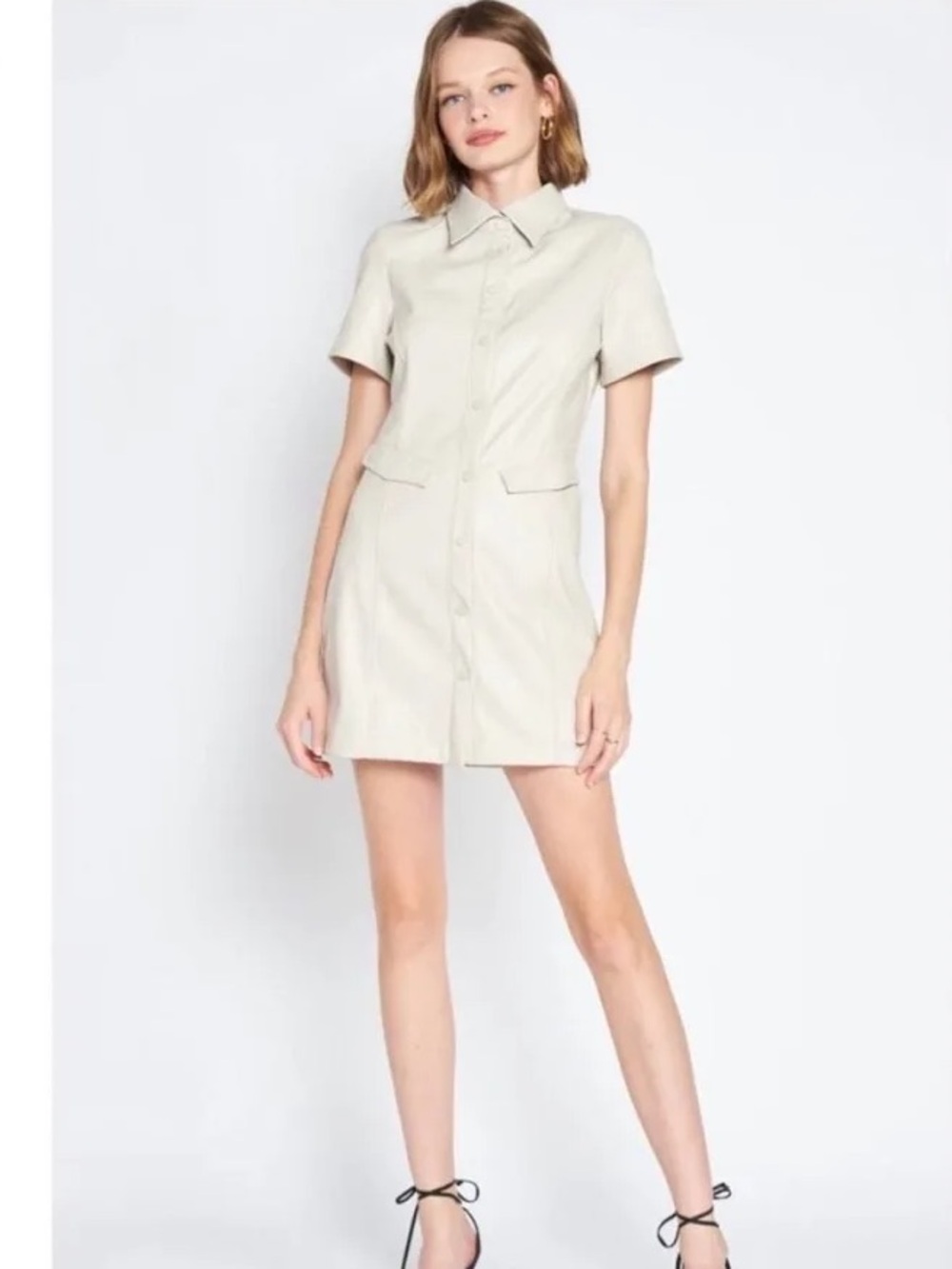En Saison Cream Faux Leather Short Mini Dress